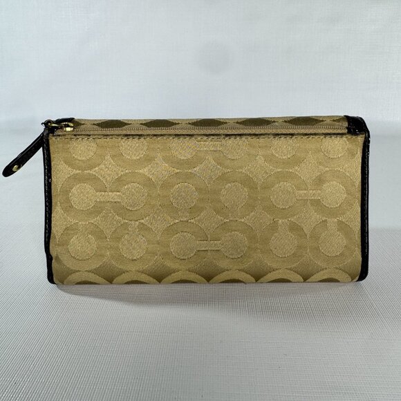 VINTAGE Coach Madison Op Art Checkbook Wallet | Khaki Brown Canvas Patent Leathe - Picture 2 of 14
